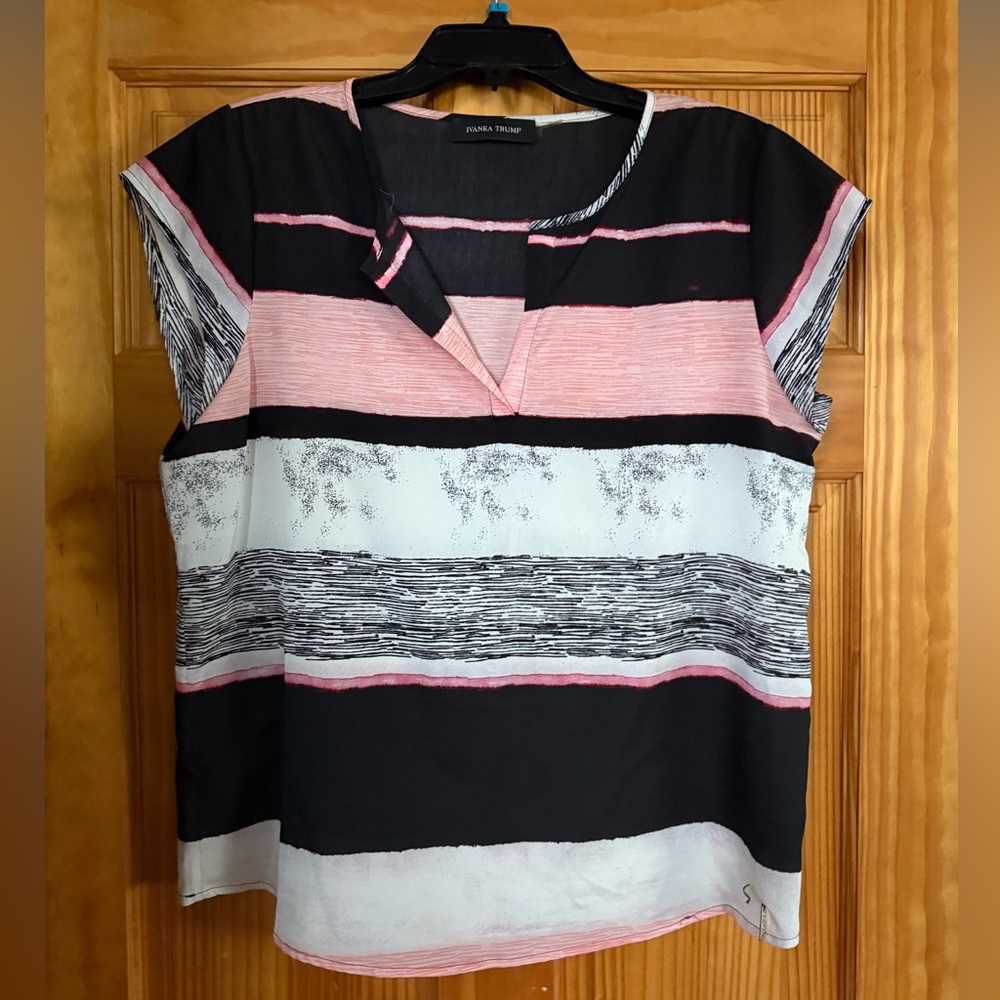 Ivanka Trump Black, Pink, and White Striped Blouse